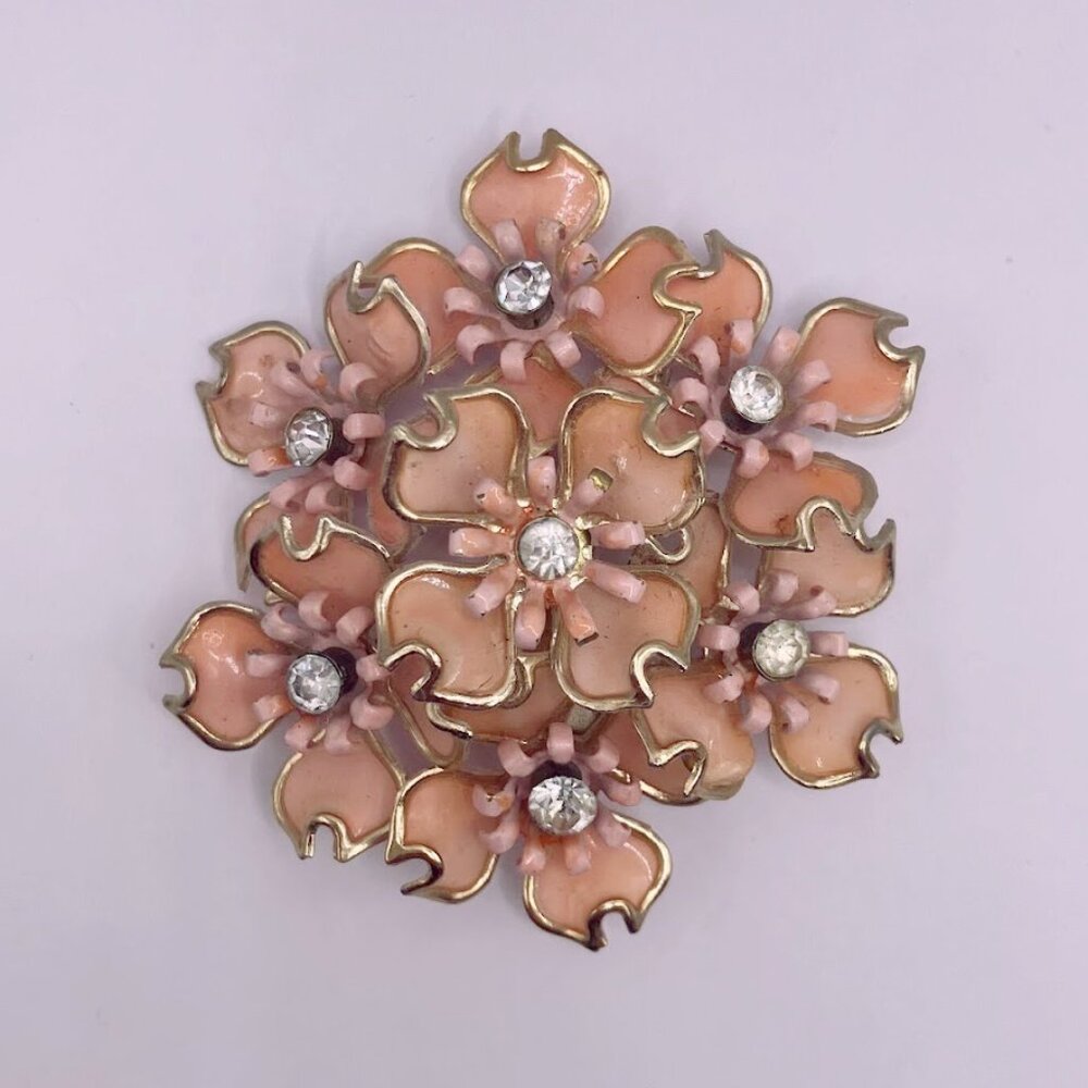 Vintage Pink Peach Flower Brooch